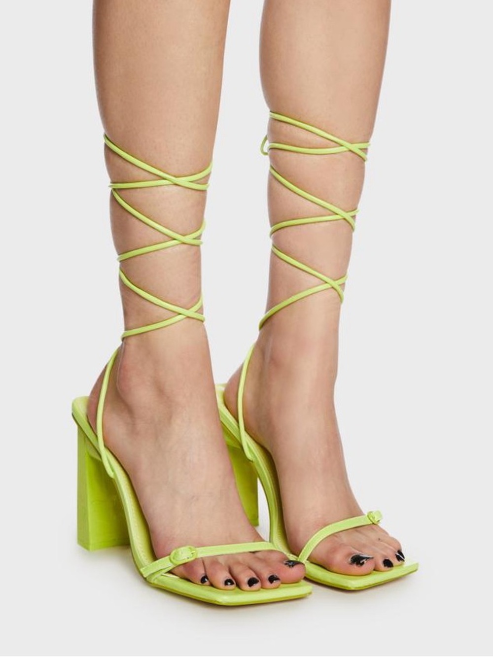 Public Desire Strappy Block Heel Sandals in Neon Green